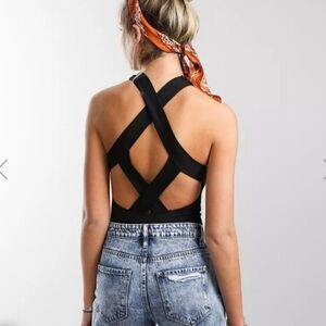 Free People Intimately Black Cross Back Jessa Bodysuit